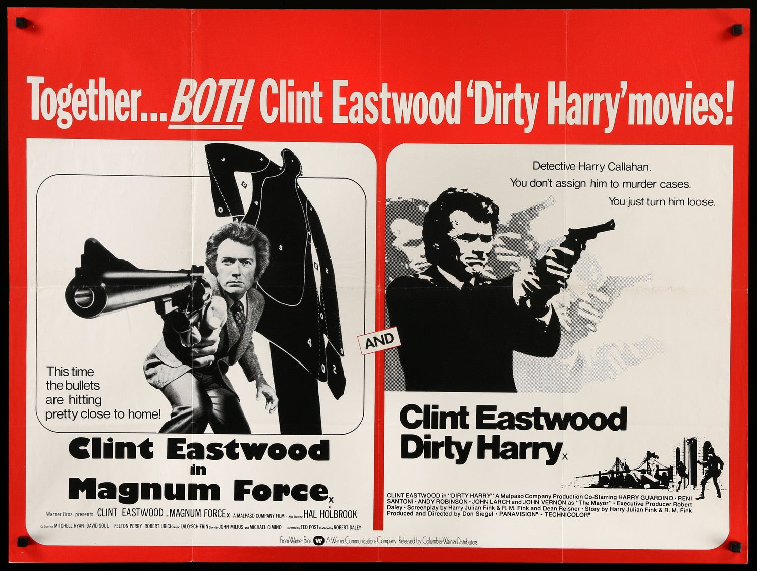 Dirty Harry (1971) / Magnum Force (1973) original movie poster for sale at Original Film Art - Vintage Movie Posters