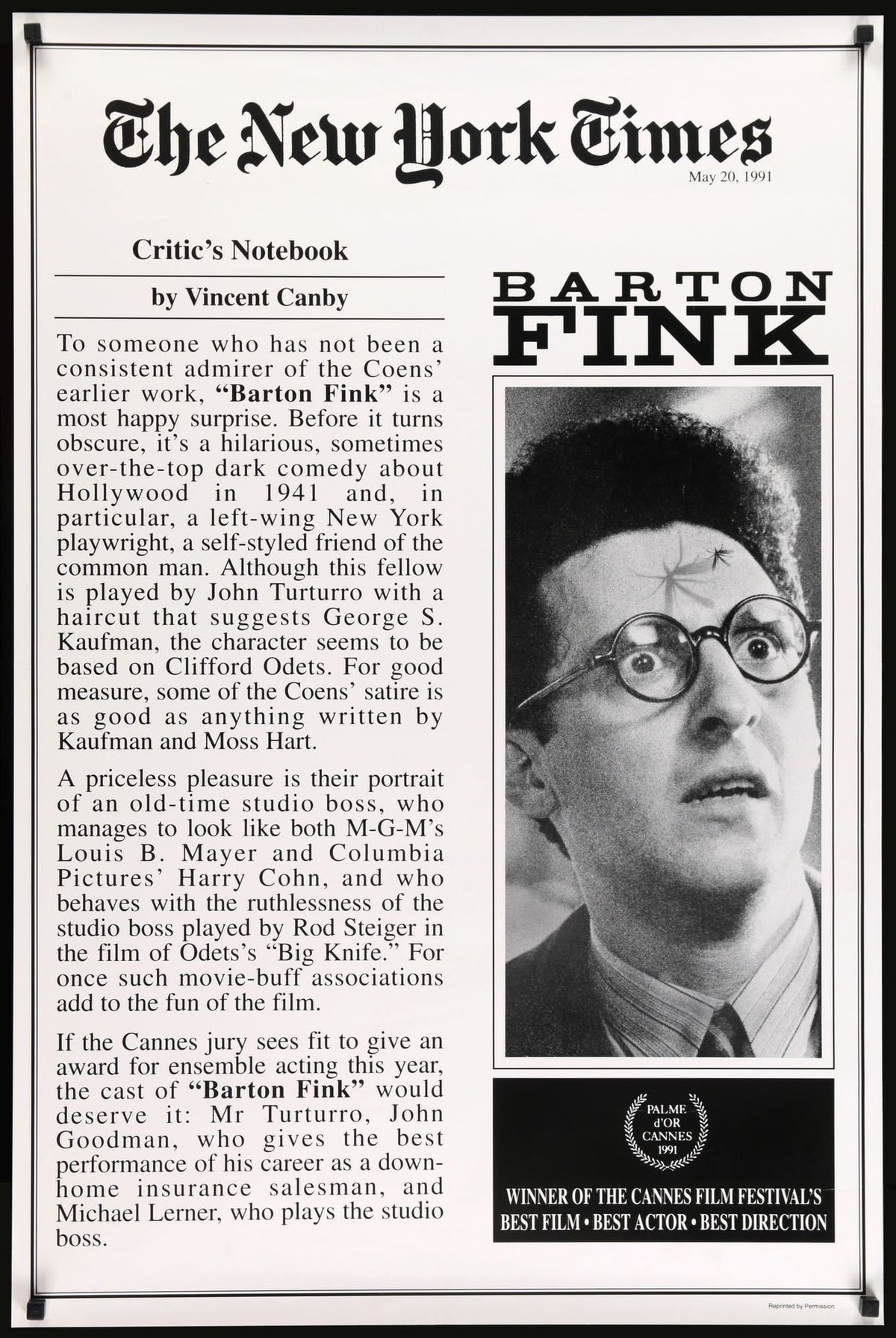 Barton Fink (1991) original movie poster for sale at Original Film Art - Vintage Movie Posters