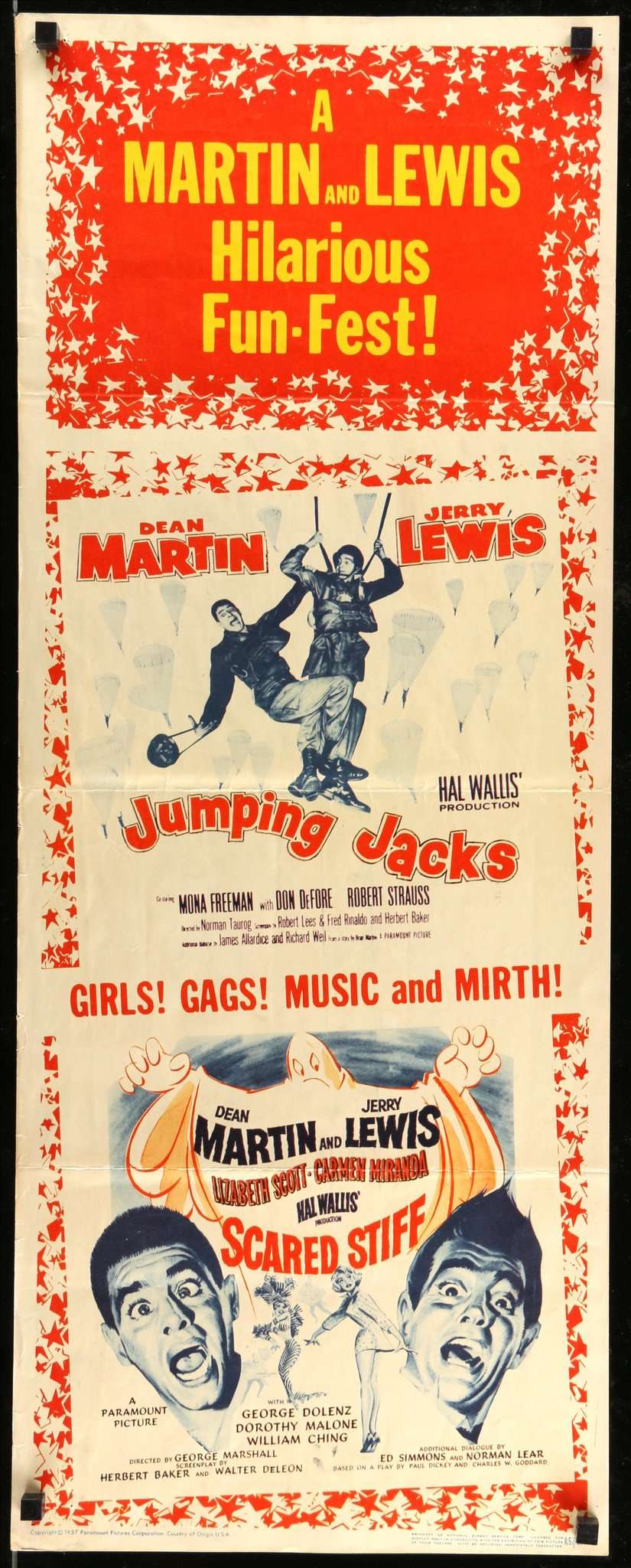 Jumping Jacks (1952) / Scared Stiff (1953) original movie poster for sale at Original Film Art