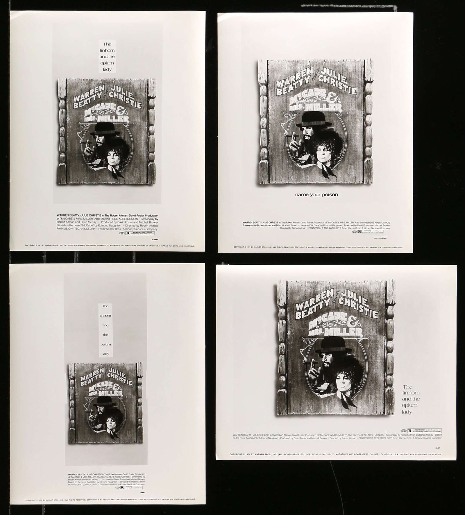 McCabe & Mrs. Miller (1971) Movie Still Prints - Set of 4 original movie poster for sale at Original Film Art - Vintage Movie Posters